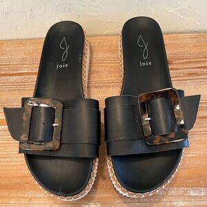 Joie Lyla Platform Black Sandals with Tortoise Accent